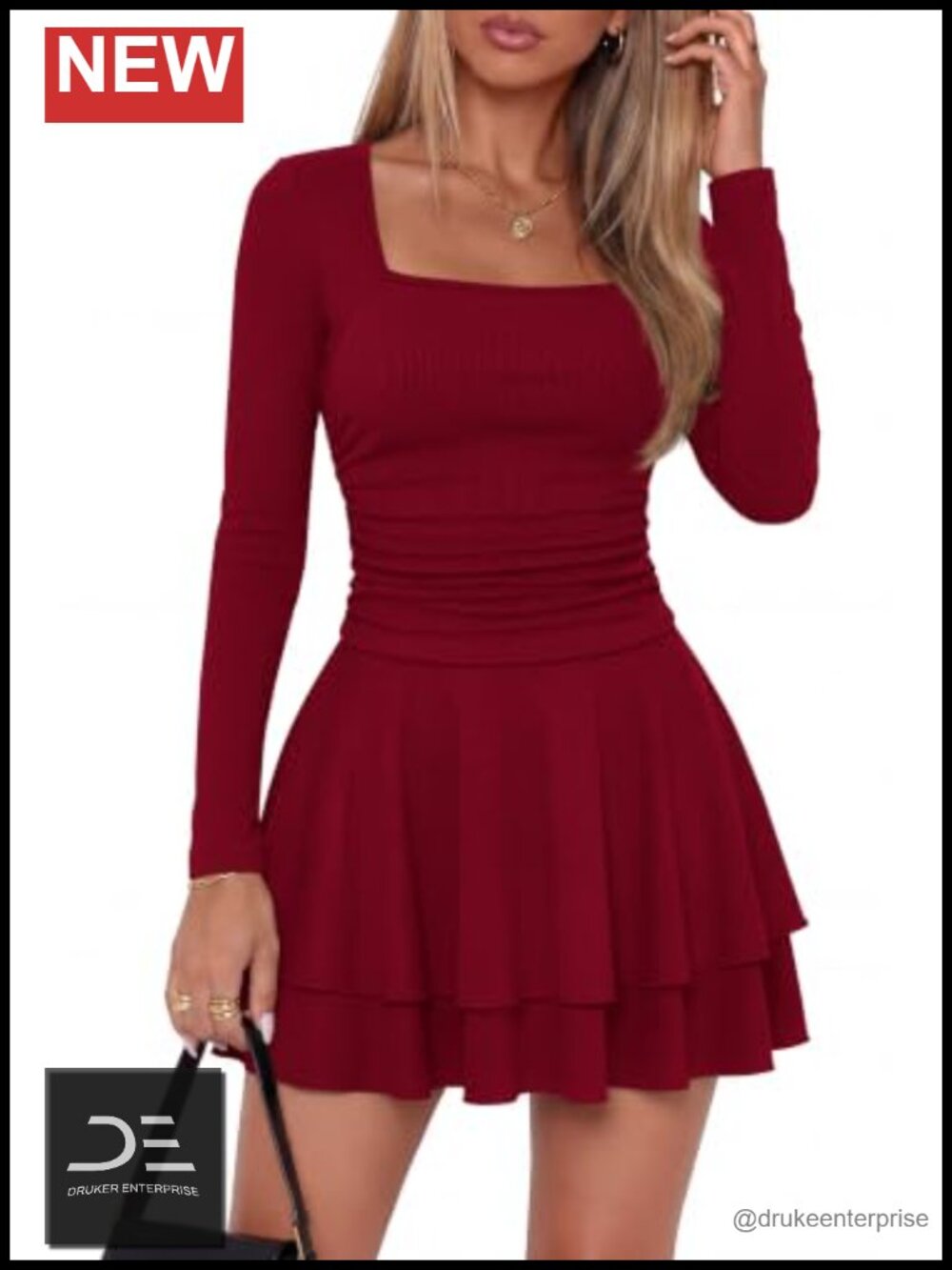 PRETTYGARDEN Women's Long Sleeve Ribbed Knit Ruffle Mini Dress